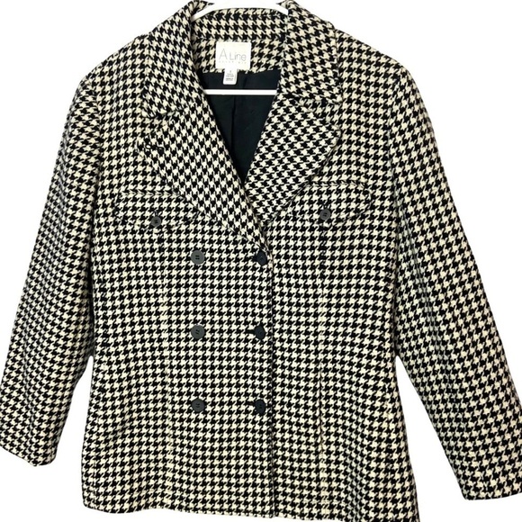 Anne Klein A-Line Wool Houndstooth Blazer Double Breasted Jacket Lined V… - Picture 10 of 11